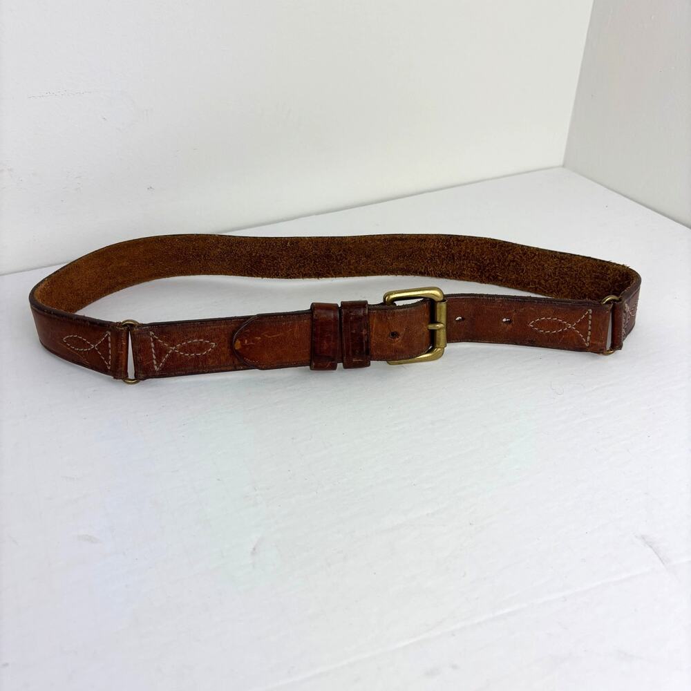 GAP Brown Leather 1" Belt Stitching Brass Buckle Western Boho Vintage Y2K